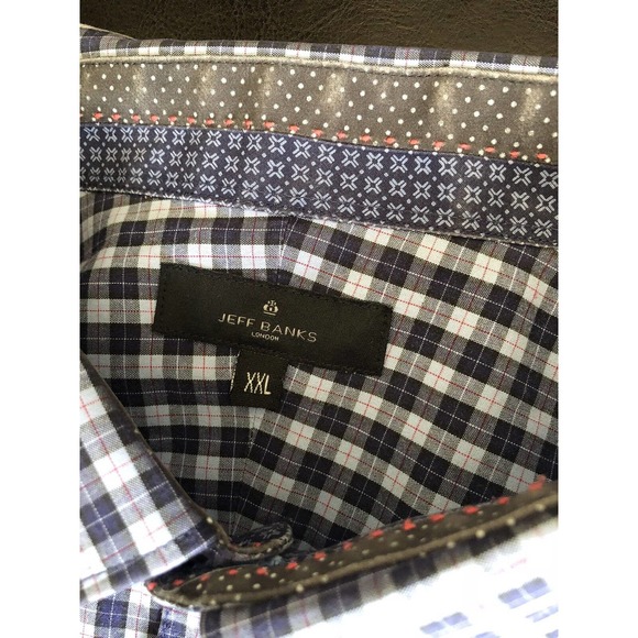 Jeff Banks Mens Blue Plaid Long-Sleeve Reverse Cuff Button-Down Shirt Size - XXL - Picture 6 of 7